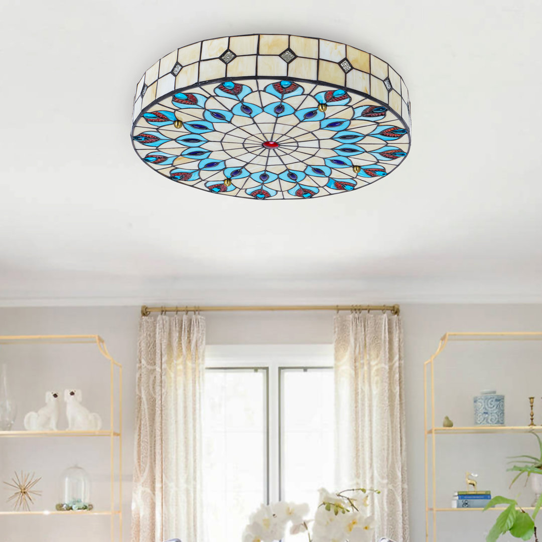 4 - Light Dimmable 20" Retro Victorian Tiffany Flush Mount Lighting Astoria Grand