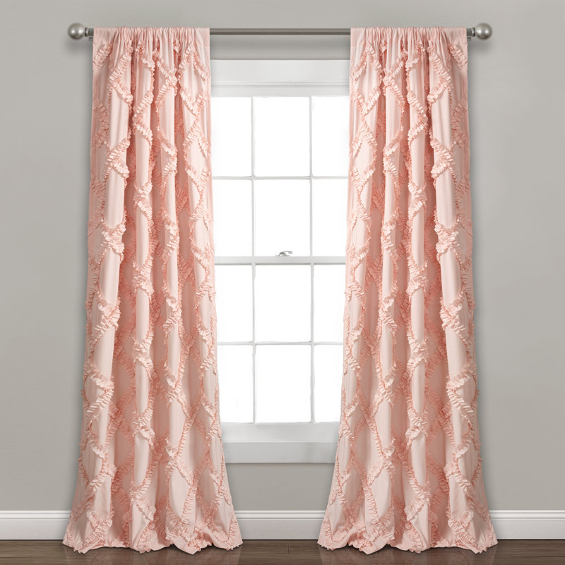 Ruffle Diamond Semi Sheer Curtain Pair, Gray, 54"W x 84"L