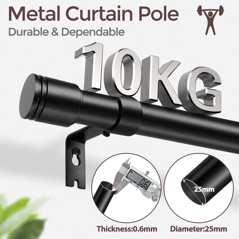218cm Straight Wall Shower Curtain Pole, Black