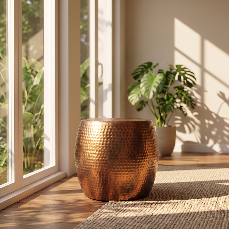 Nuria 19.5" W x 19.5" D x 16" H Hammered Iron Brown and Bronze Accent Table