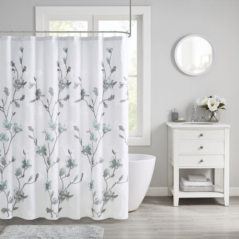 Rideau de douche à motif floral Burnout, Turquoise