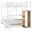 Lit superposé simple au dessus d'un lit double avec gigogne et échelle de rangement latérale et garde-robe, blanc-1065678895