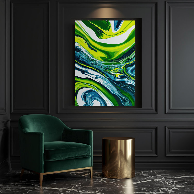 Abstrait art fluide sur toile verte 42, 10" H x 8" W
