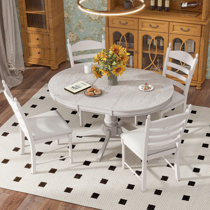 Ensemble de table de salle à manger extensible 5 pièces et 4 chaises rembourrées
