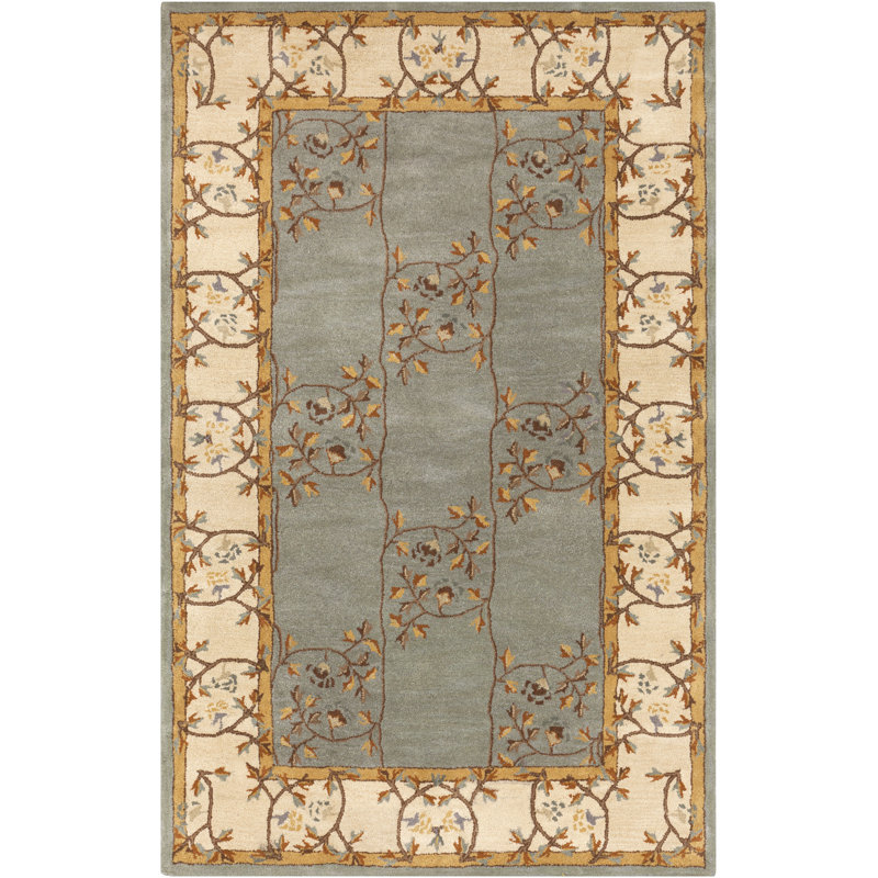 Tapis gris / beige en laine touffeté à la main Arnedra, Rectangle de 5 pi x 8 pi