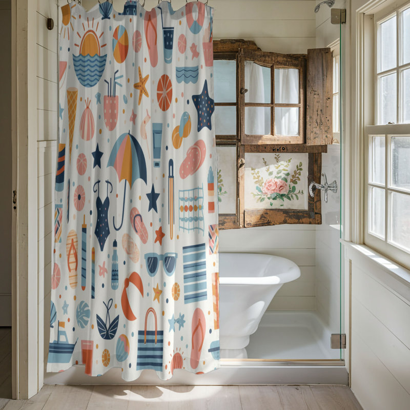 Rideau de douche 1 pièce Dinu Ocean Vibes, H 74 po x l 71 po
