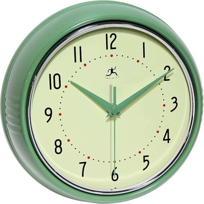 Infinity Instruments LTD. Retro 9 Inch Silent Sweep Non-Ticking Mid Century Modern Kitchen Diner Wall Clock Quartz Movement Retro Wall Clock Decorative (Green)…