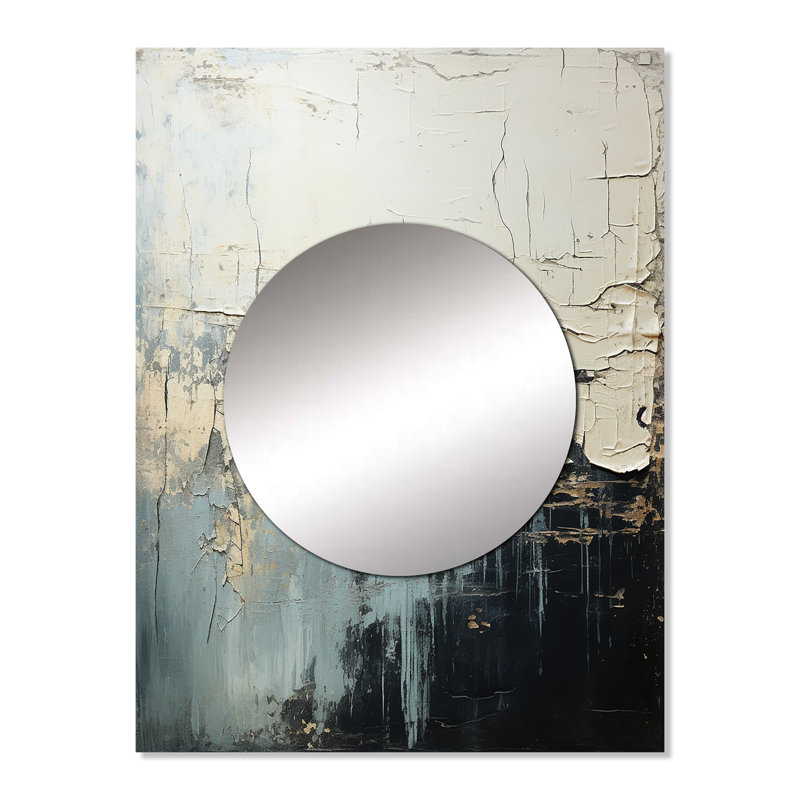 Minimalisme noir et blanc peint vague II - miroir côtier, miroir mural crème décoratif, impression d'art en métal