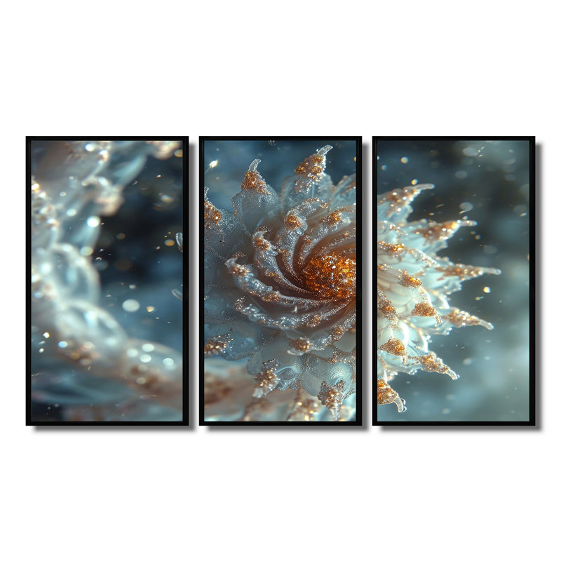Winter Magic Curl - ensemble d'art mural fractal, Cadre flottant noir, H 40 po x l 60 po x P 1 po