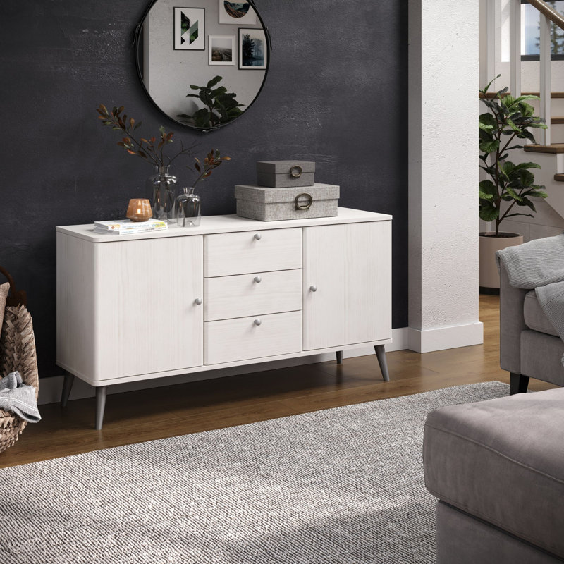 Dareen Medium Sideboard, 3 drawers, 2 door, White Wax finish