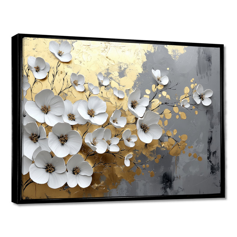 Altamirano - Floral Wall Art, H 30 po x l 40 po, Noir, Cadre flottant