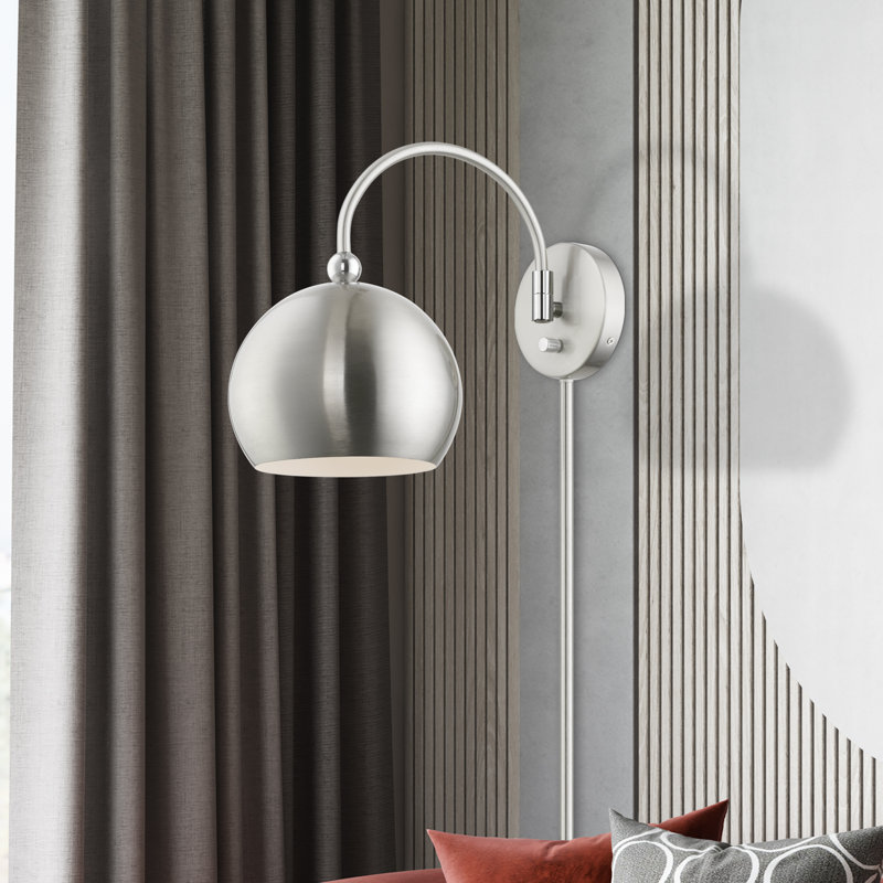Artak Swing Arm Sconce, Brushed Nickel with Polished Chrome Accents, Brushed Nickel/Shiny White