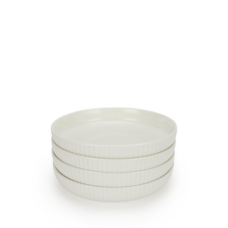 Professional Alumina White Porcelain Textured Rim Pasta Bowls