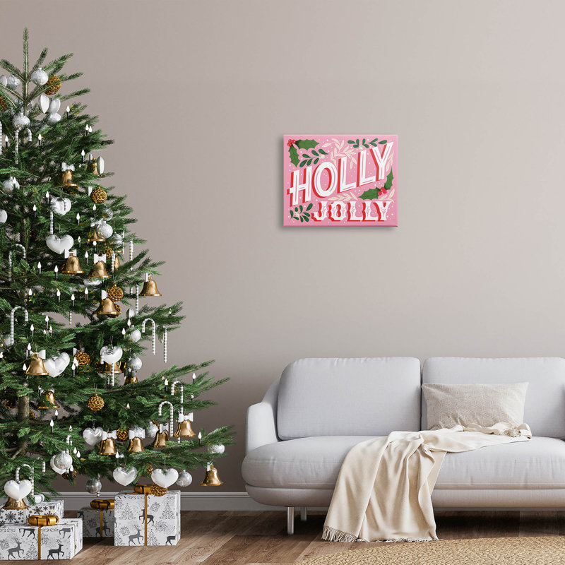 " Bold Pink Holly Jolly Phrase " by The Saturday Evening Post, 16" H x 20" W x 1.5" D