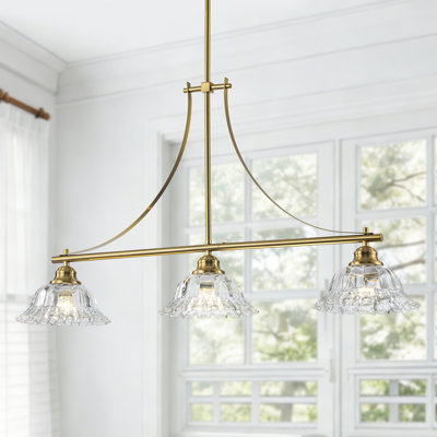 3 - Light Linear Glass Chandelier With Floral-Inspired Shade