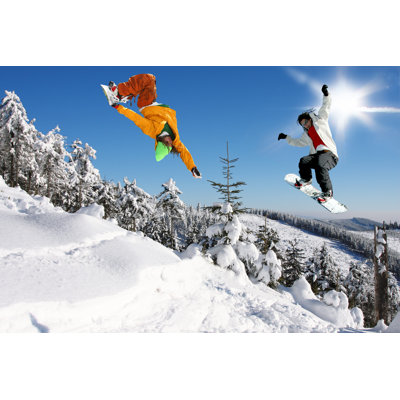 Snowboarder Jumping by Extravagantni - Wrapped Canvas Print