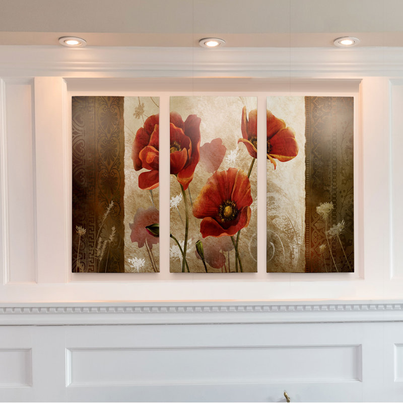 Matin coquelicot, ensemble de 3 impressions d’art graphique sur toile, H 40 po x l 60 po x P 1,5 po