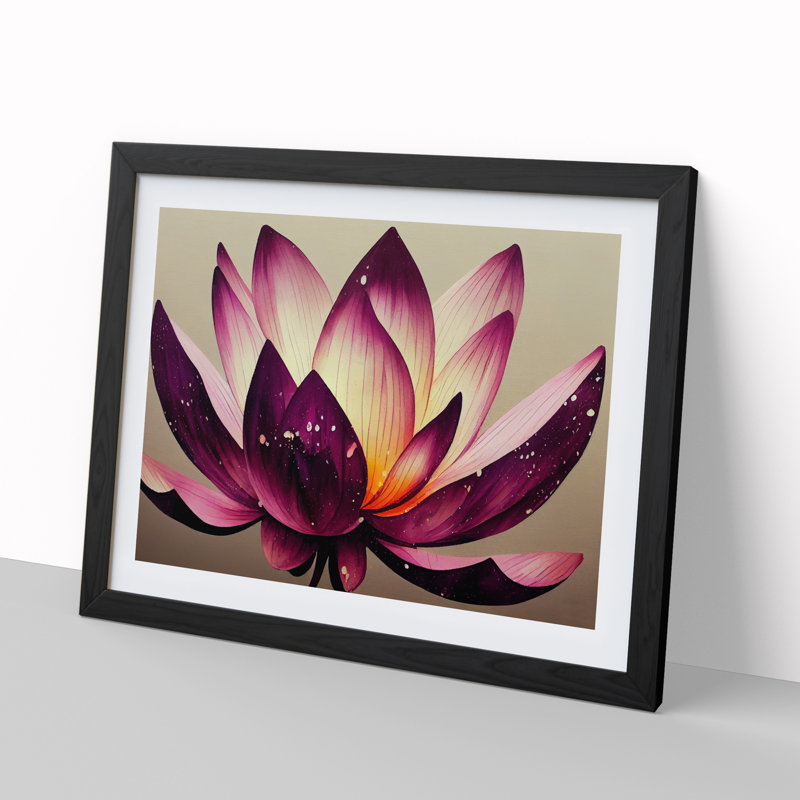 Lotus Flower Splatter (6) - Single Picture Frame Print, 46cm H x 64cm W x 2cm D, Black