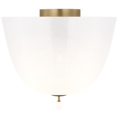 Brisa 14" Semi-Flush Mount  in Hand-Rubbed Antique Brass with White Strie Glass