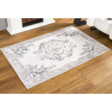 Tapis oriental en polyester tissé à la machine beige / rose / crème Laiden