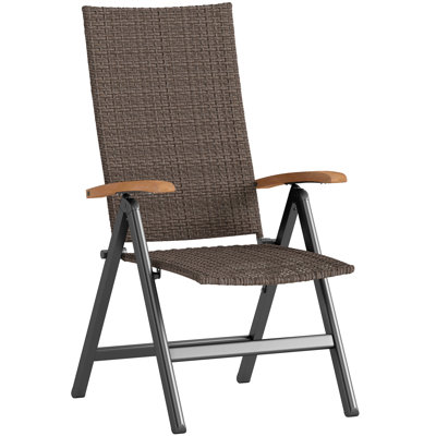 Outsunny Folding Rattan Garden Dining Chair with Reclining Back