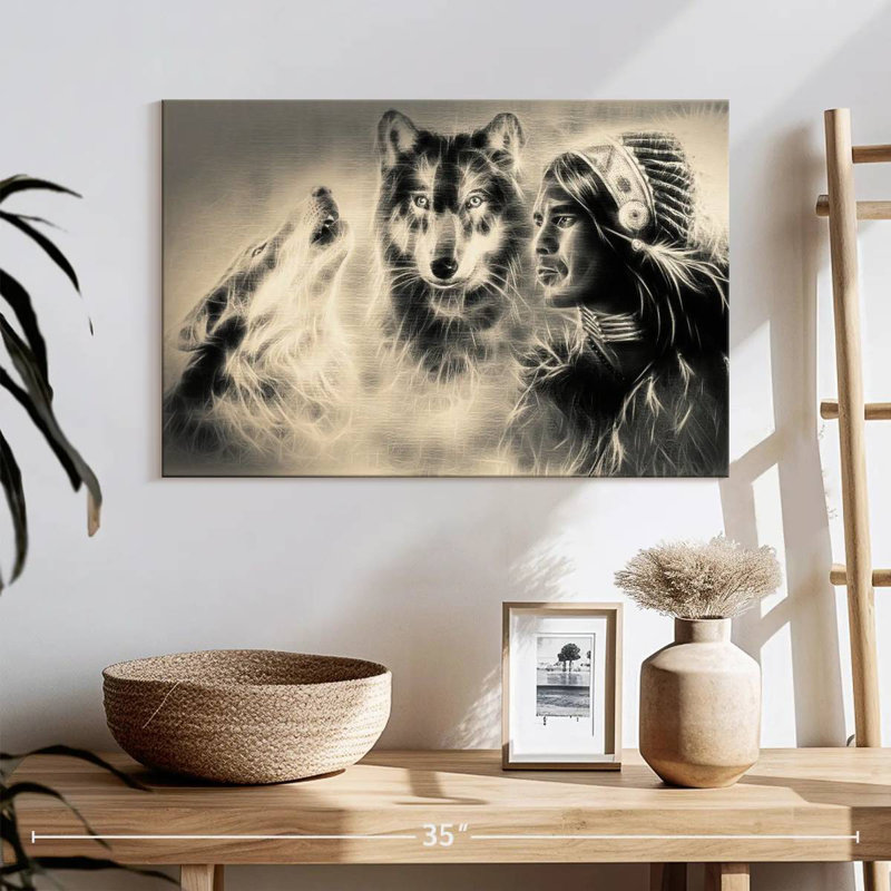 Leisha Native American Wolf Warrior, 16" H x 24" W