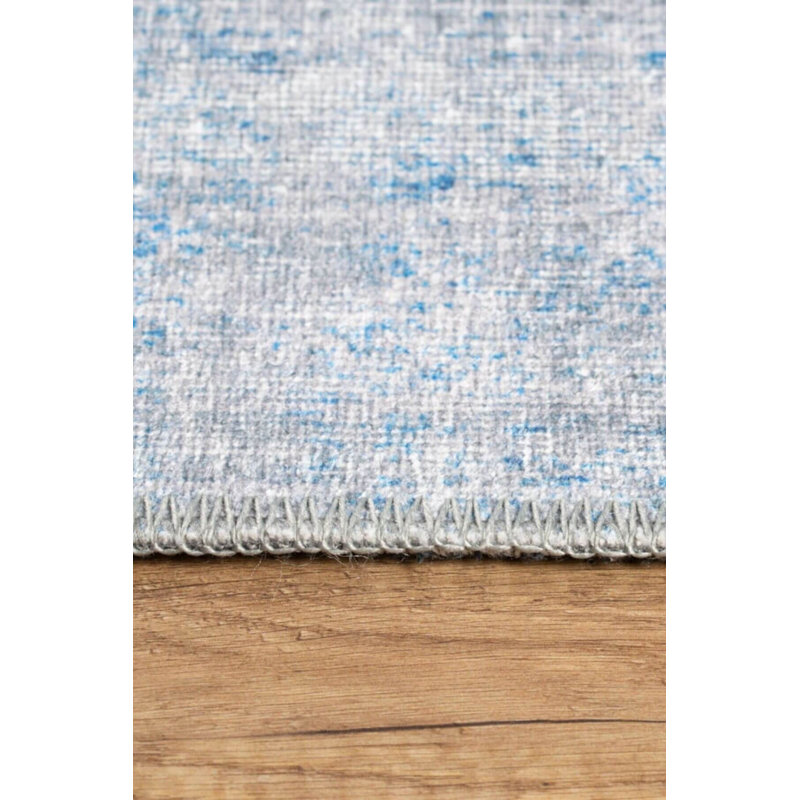 Tapis décoratif bleu et gris, Rond 5 pi