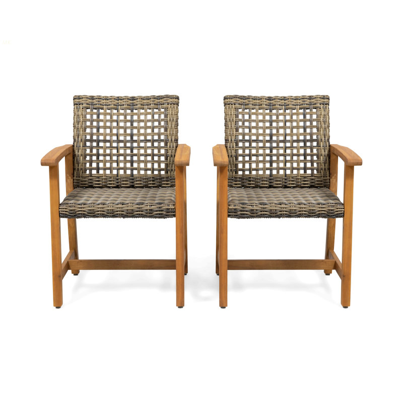 HAMPTON WOOD AND WICKER DINING CHAIR( SET OF 2 ), Brown/Black/Natural