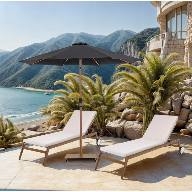 Parasols de patio en tissu Chavelle, Teck, Noir
