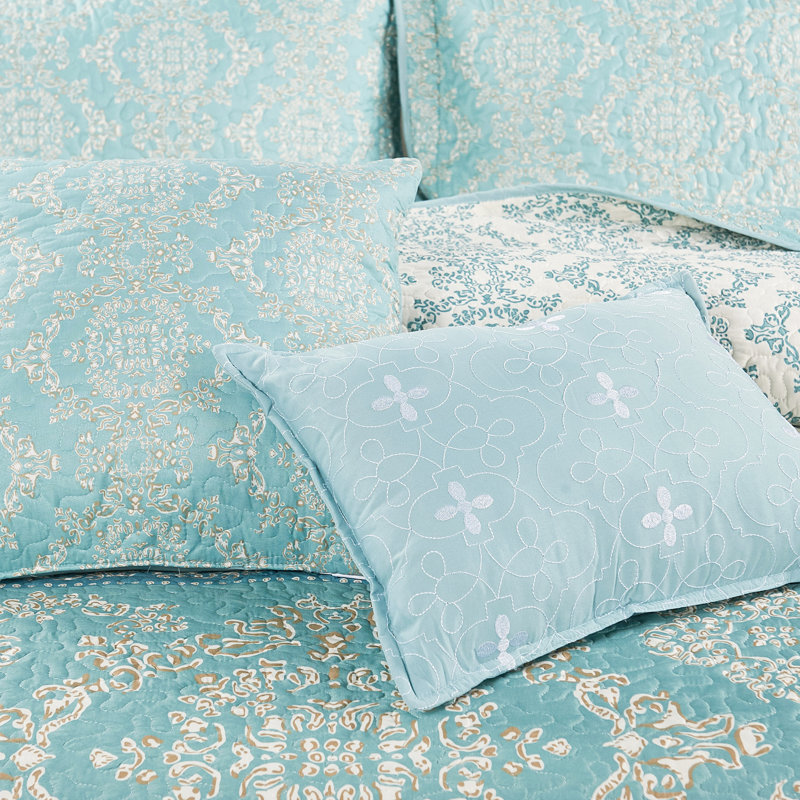 Ensemble de courtepointe en microfibre imprimée de 7 pièces Mystic, Couvre-lit très grand surdimensionné et 6 pièce