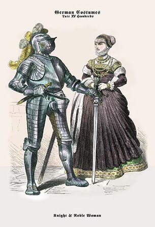 German Costumes: Knight with Sword and Noble Woman Painting Print