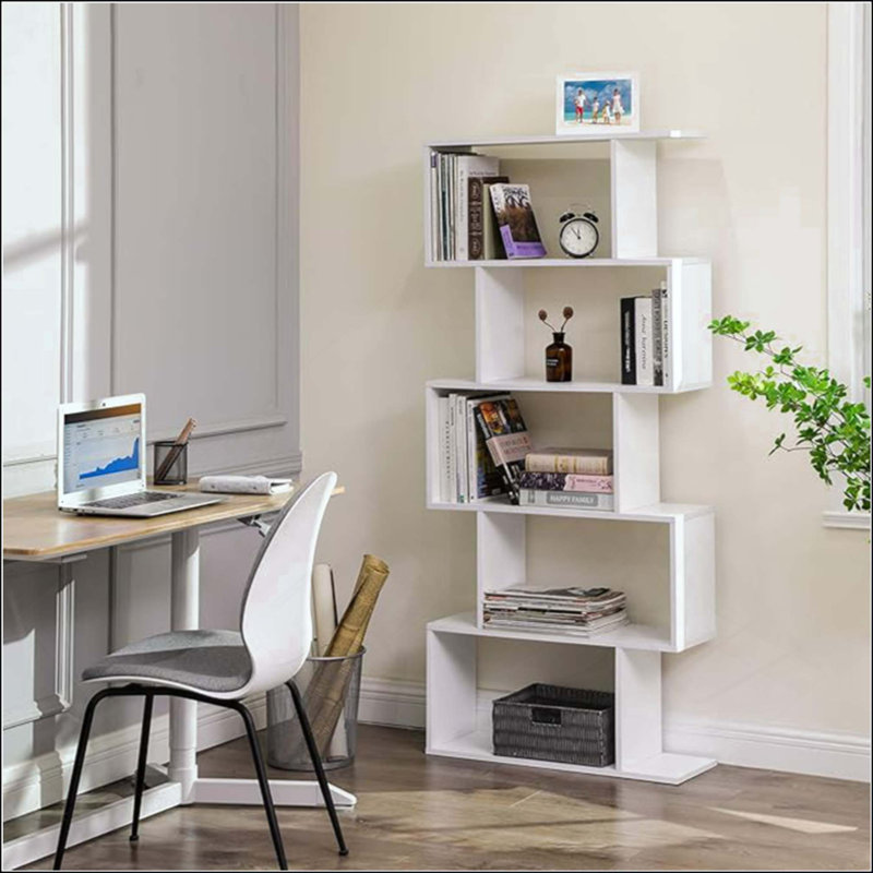 Bibliothèque à cinq étages simple avec rangement élevé et polyvalent pour les intérieurs modernes, Noir