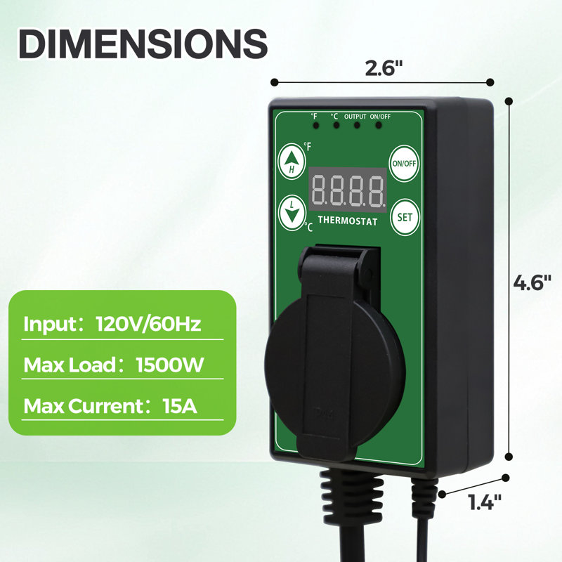 Ensemble de 2 contrôleurs thermostatiques à tapis chauffant pour la germination des graines, l'enracinement, les reptiles et l'infusion, noir