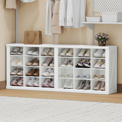 Banc de rangement pour chaussures Farmhouse, banc à chaussures pour hall d'entrée, casiers à chaussures en bois à compartiments élargis, bancs à chaussures pour vestiaire, salon, blanc antique