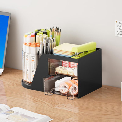 Organisateur de bureau avec 2 tiroirs, porte-stylo rotatif à 360 °
