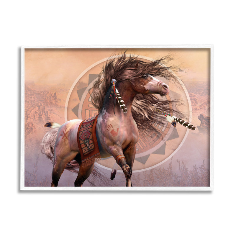 Az-060 - "Spirit Warrior Horse" sur toile par Laurie Prindle, Giclée encadrée blanc bord de mer, H 24 po x l 30 po x P 1,5 po