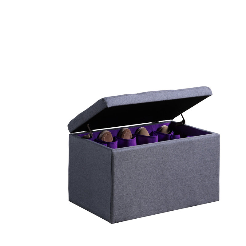 18.5" Tall Gray Shoe Storage Box - Holds 8 Pairs, 16 Purple Pockets, 29"x17"x18.5", Foam Construction, 4 Dotted Footing, Single Hinged Lid Bench Pocket Organizer, Foot, Hinges