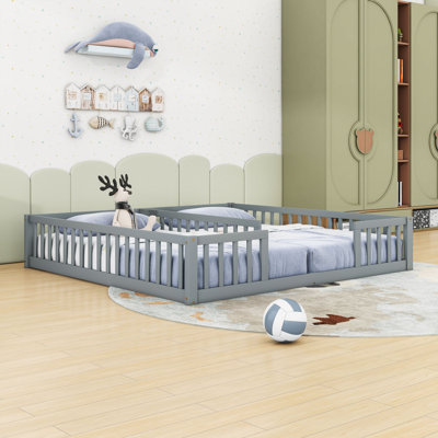 Double Twin Floor Bed With Guardrails, Fence Design