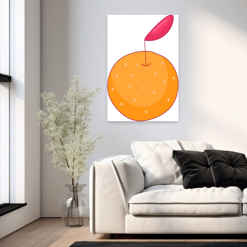 Illustration juteuse de mandarine et fruits colorés, H 36 po x l 24 po