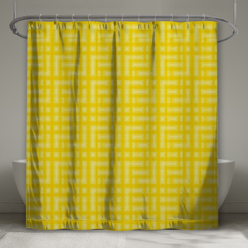 Rideaux de douche jaune à motif géométrique, 70in W x 72in H