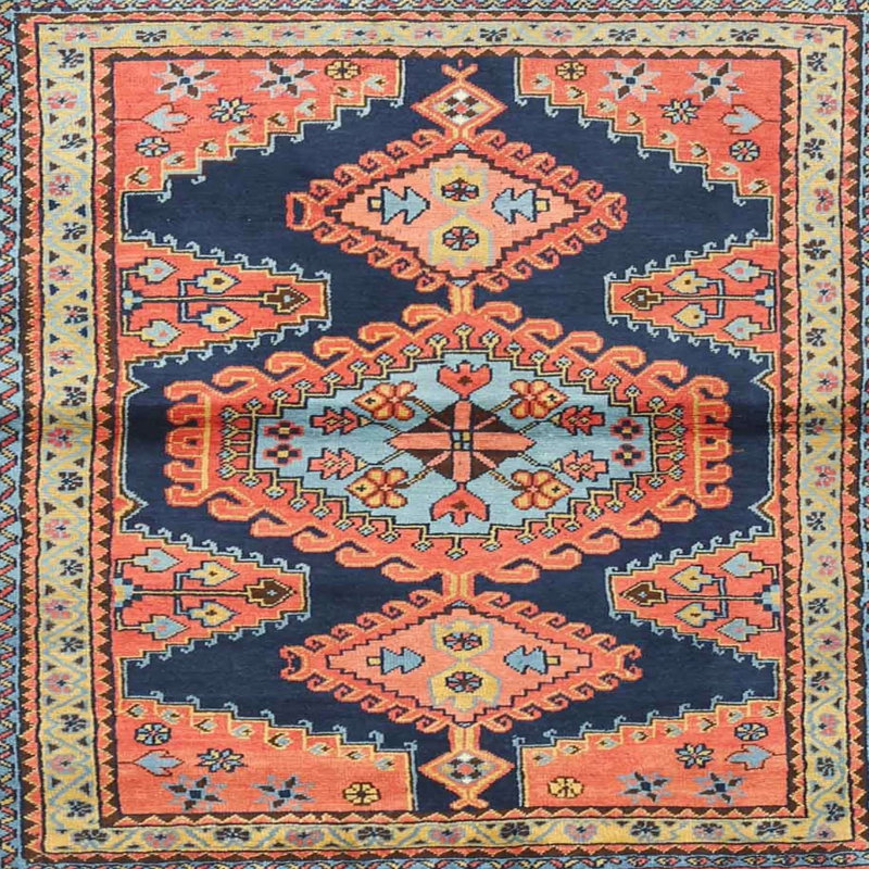 Tapis orange/bleu traditionnel Heile, Rond 5 pi