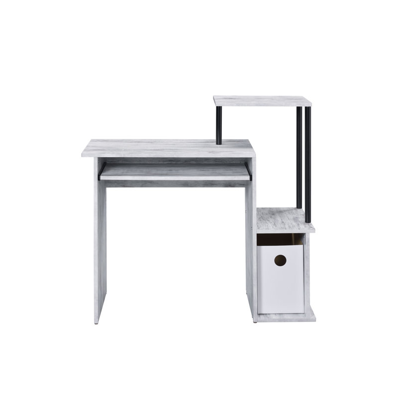 Bureau d'ordinateur, Blanc antique / noir
