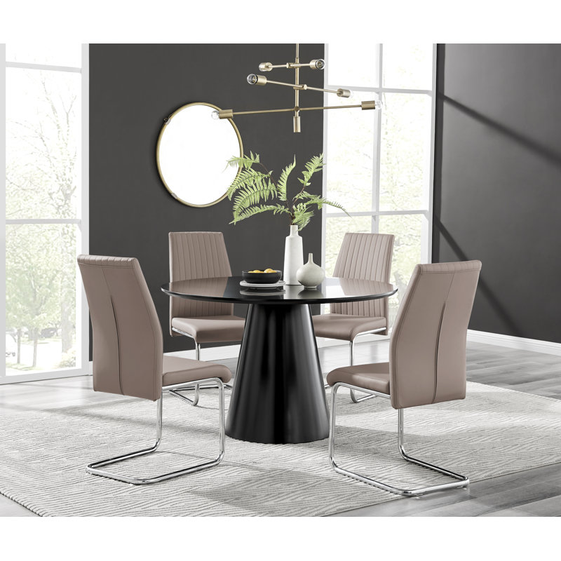 Ensemble de table de salle à manger Edward avec 4 chaises rembourrées en similicuir Edward, Noir, Cappuccino