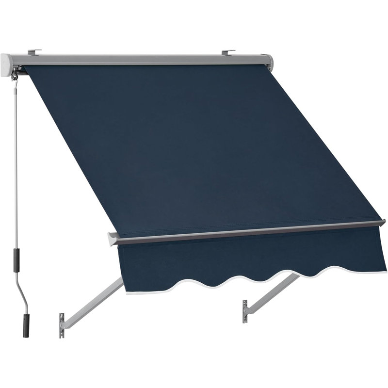 Roselette Patio Window Awnings with Aluminium Frame, Retractable Sunshade Canopy, Gray