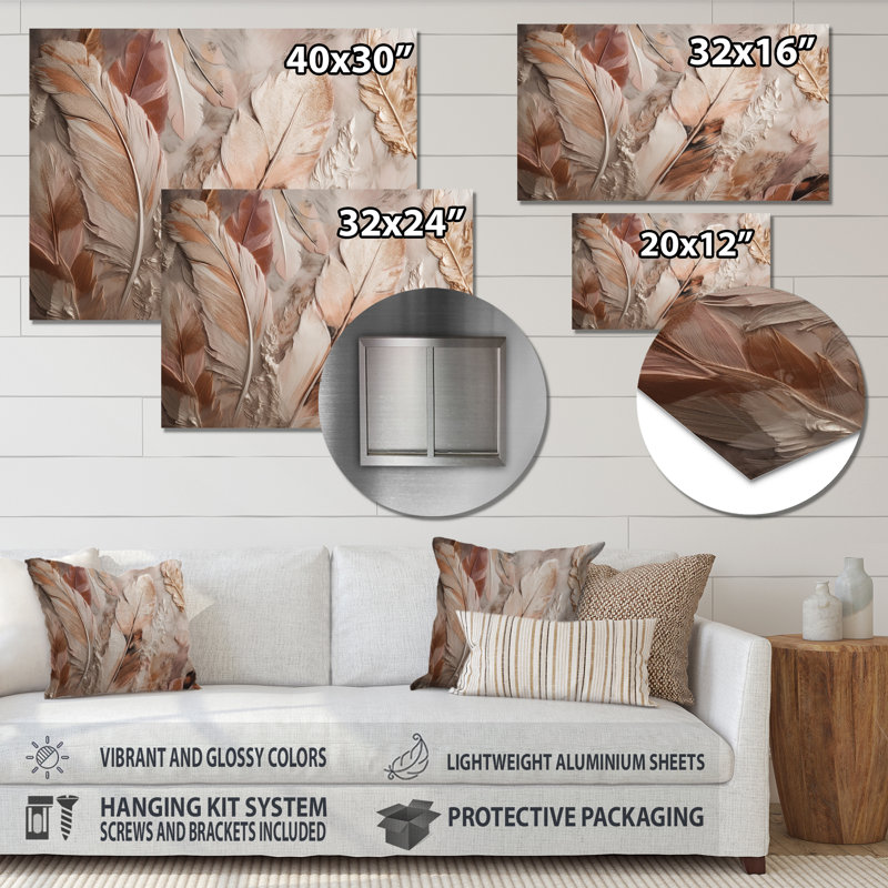Plumes dorées glamour de Boho Fantasy V - décoration murale en métal Glam Feather, H 30 po x l 40 po x P 1 po