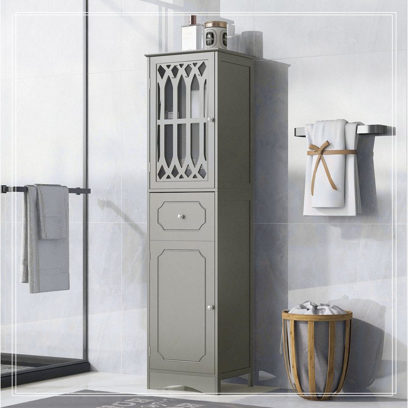 Gray Tall MDF Cabinet with Acrylic Door and Adjustable Shelves