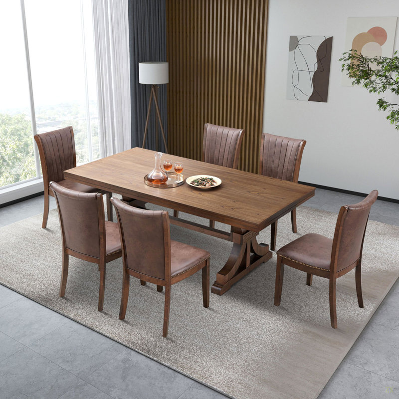Ensemble de table de salle à manger Mid-Century moderne pour 7, table rectangulaire et 6 chaises de cuisine