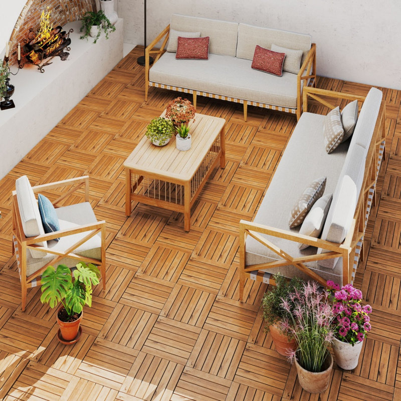 Dalles de terrasse emboîtables en acacia 12 po x 12 po (27 pièces), imperméables, sans outils