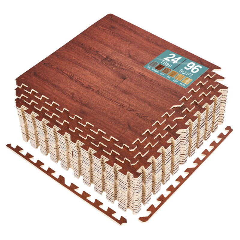 Sorbus Waterproof Wood Grain Foam Floor Tiles, 24 Tiles, 96 Sq Ft, Interlocking, Mahogany, Mahogany