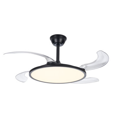 Ventilateur de plafond 42 po à 4 pales rétractable avec lumière DEL, 3 couleurs d'intensité réglable, moteur CC silencieux à 6 vitesses, télécommande et minuterie Bluetooth